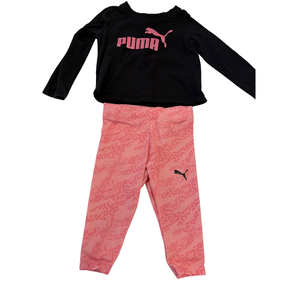 Puma Baby Girls 12M Black Pink Long Sleeve Shirt‎ and Leggings Set Q7LC9K6